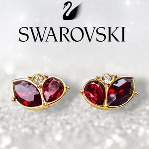 Swarovski Ruby Red and Gold-tone Stud Earrings